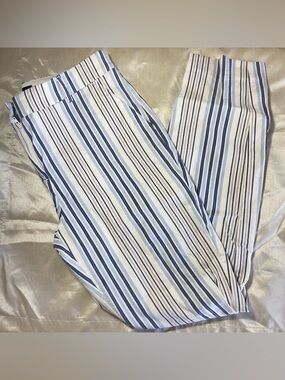 Express White and Blue Striped Ankle Pants